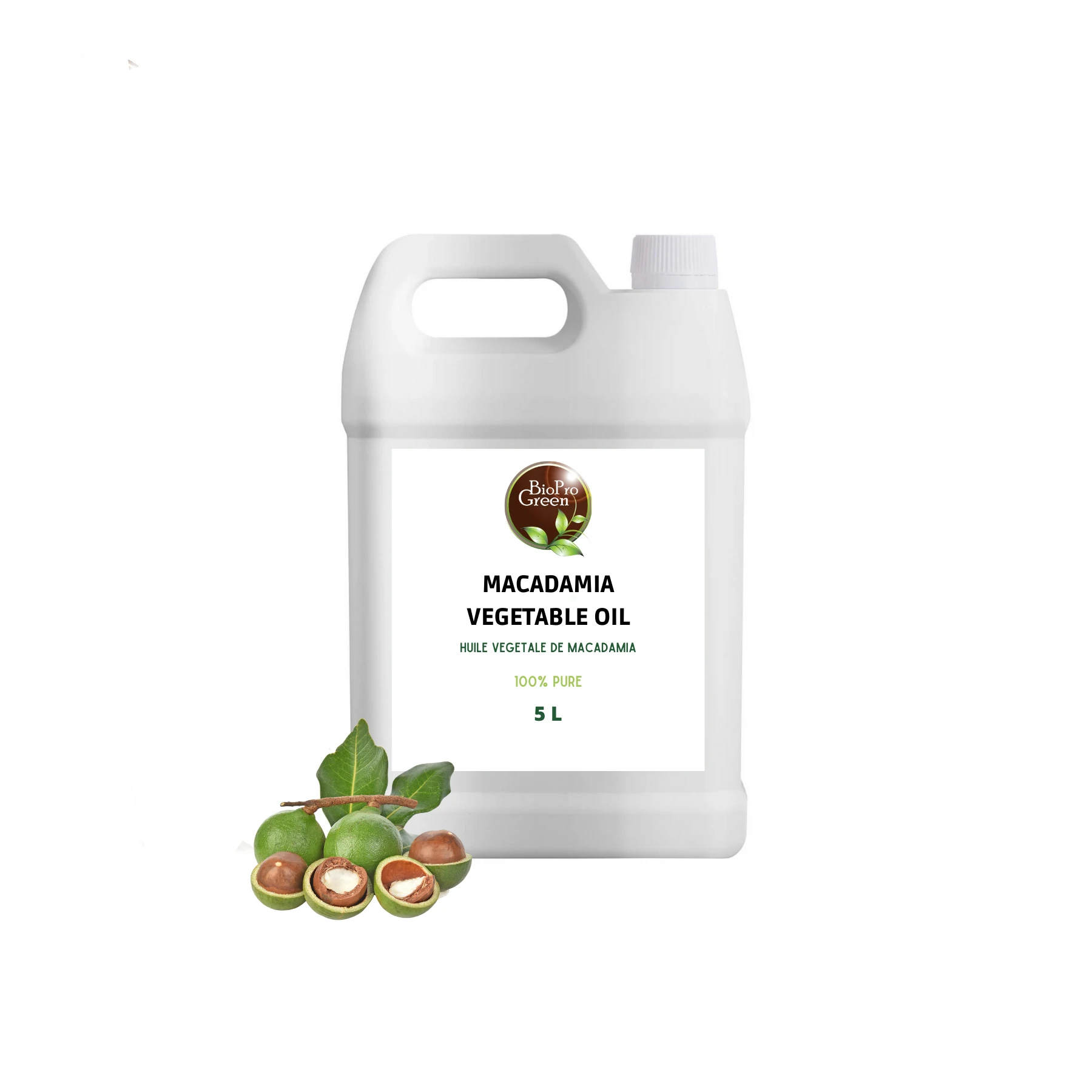 Bouteille d'huile de macadamia 100% pure, nourrissante et hydratante pour la peau et les cheveux.