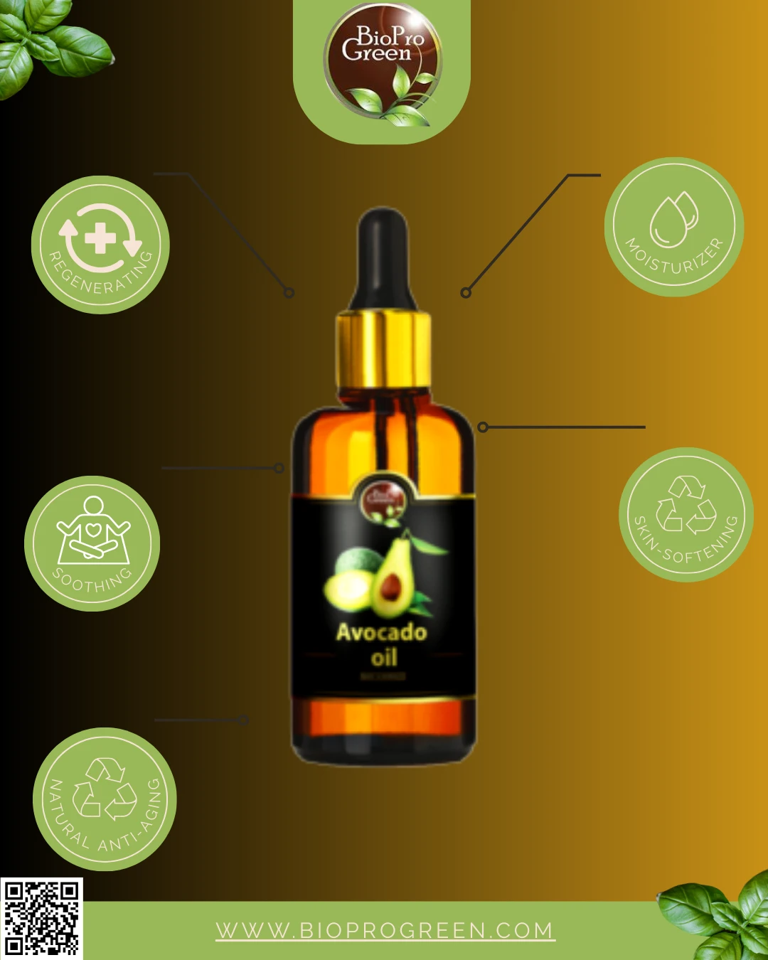 Bouteille d'huile végétale d'avocat 100% pure, nourrissante pour la peau et les cheveux.