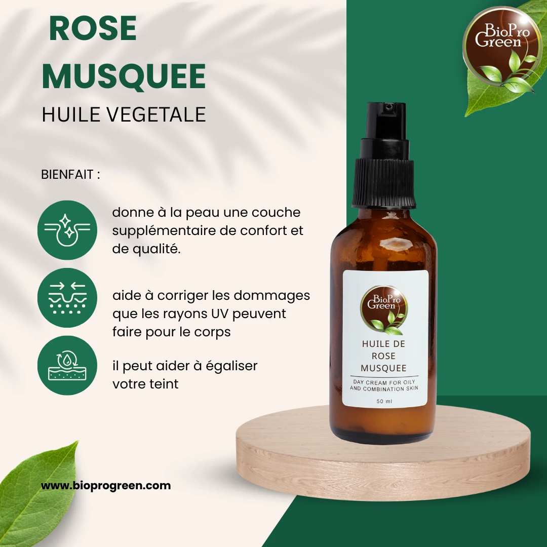 Bouteille d'huile de rose musquée 100% pure, pour la régénération et le rajeunissement de la peau.