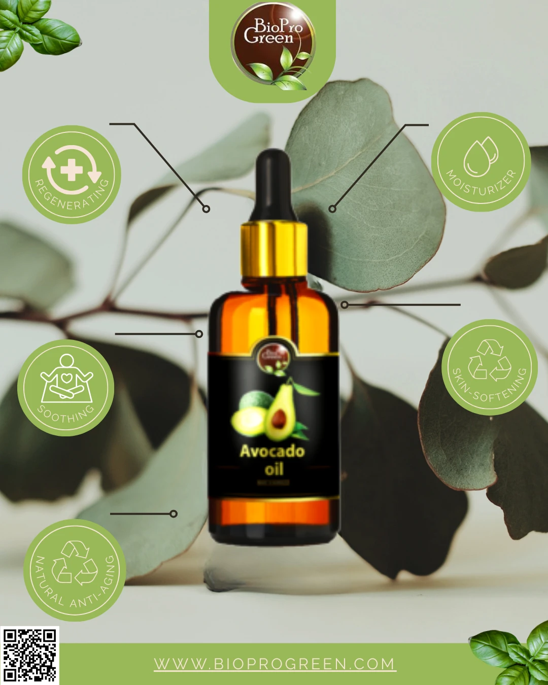 Bouteille d'huile végétale d'avocat 100% pure, nourrissante pour la peau et les cheveux.