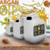 Bulk Moroccan argan oil in 5L, 10L, and 20L plastic jerrycans, golden natural oil for wholesale supply.